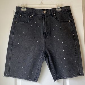Generation Love Freya Crystal Denim Shorts in Washed Black Size L